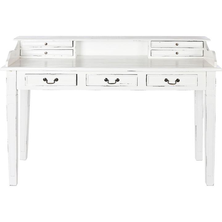 Scrivania shabby chic in legno massello di mogano bianco