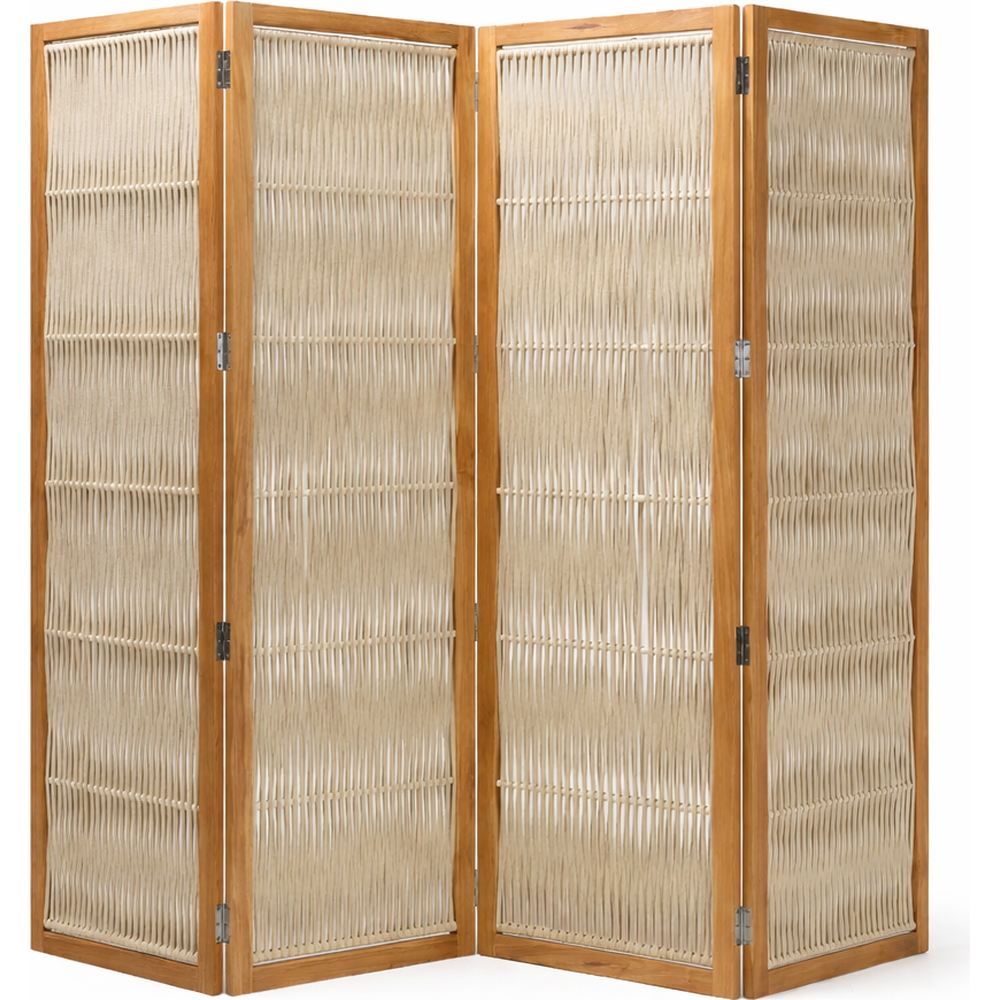 Paravento separè Dakota in teak e corda Pearl White elegante