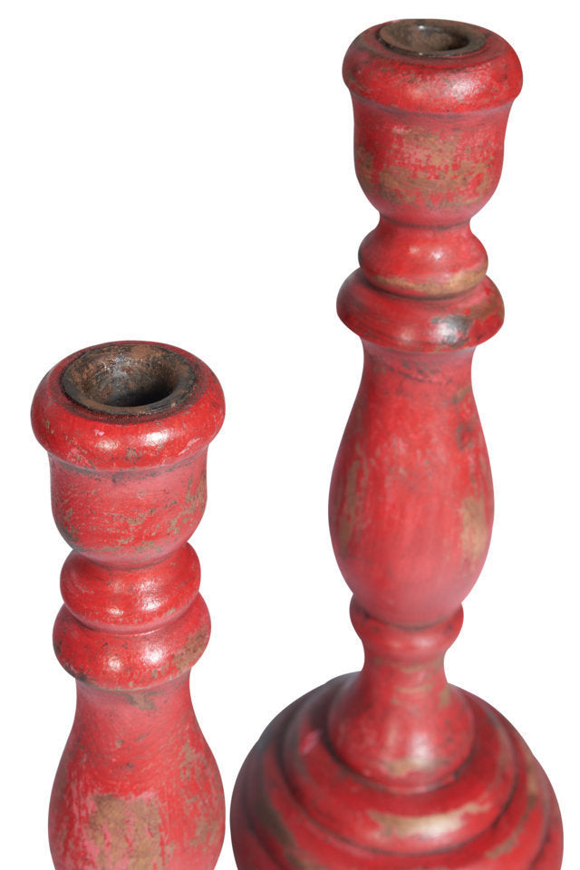 Set 2 portacandele legno rosso