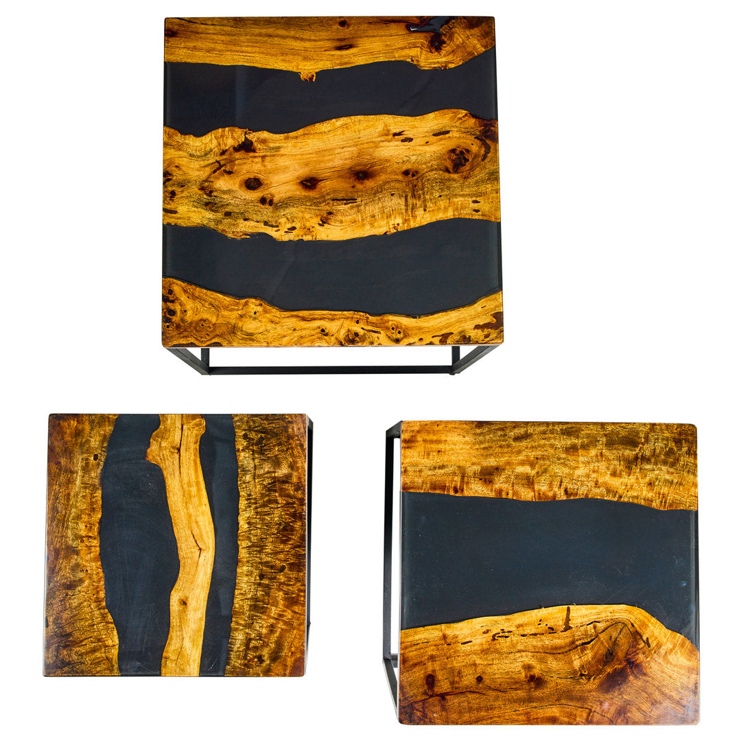 Tavolini industrial inserti resina set 3