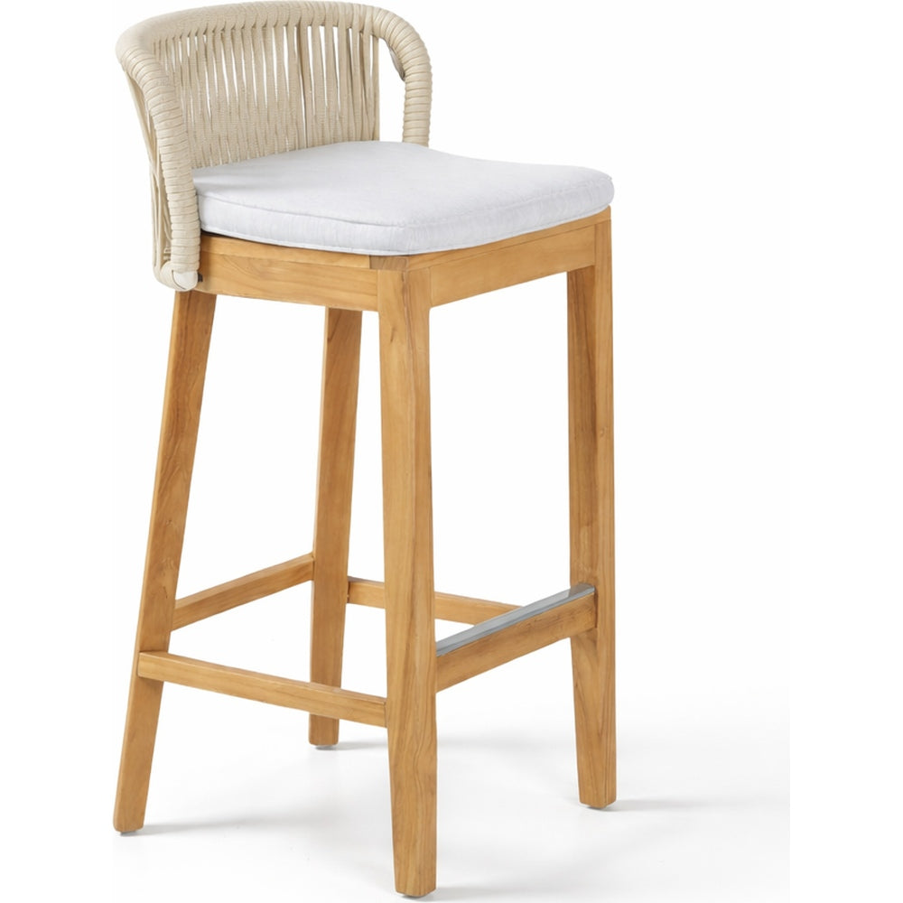Sgabello outdoor teak e corda Pearl White design Dakota