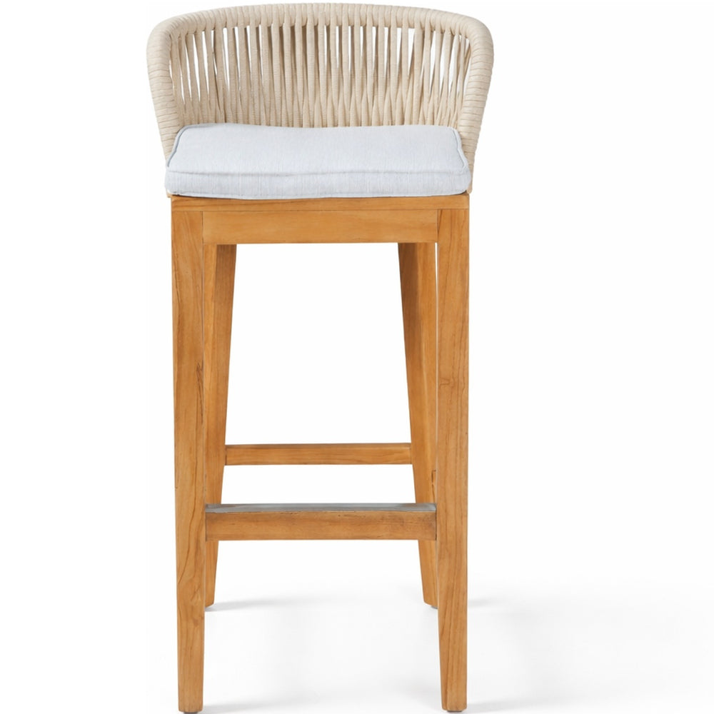 Sgabello outdoor Dakota in teak e corda Pearl White elegante
