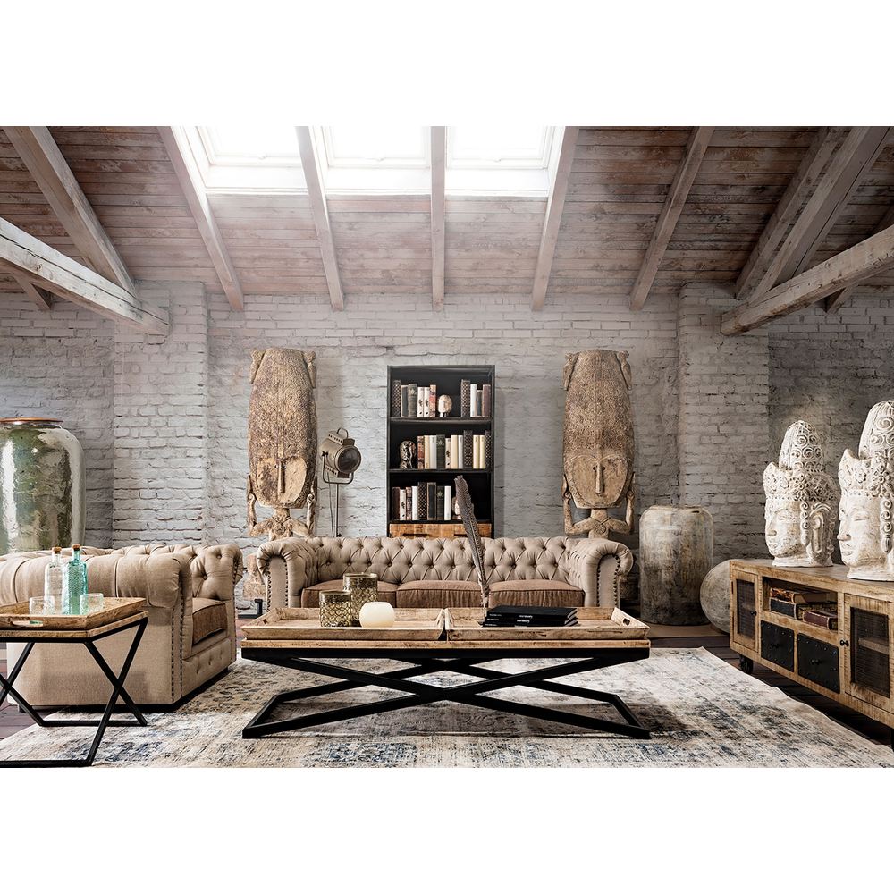 Tavolino rettangolare di design contemporaneo in mango e ferro