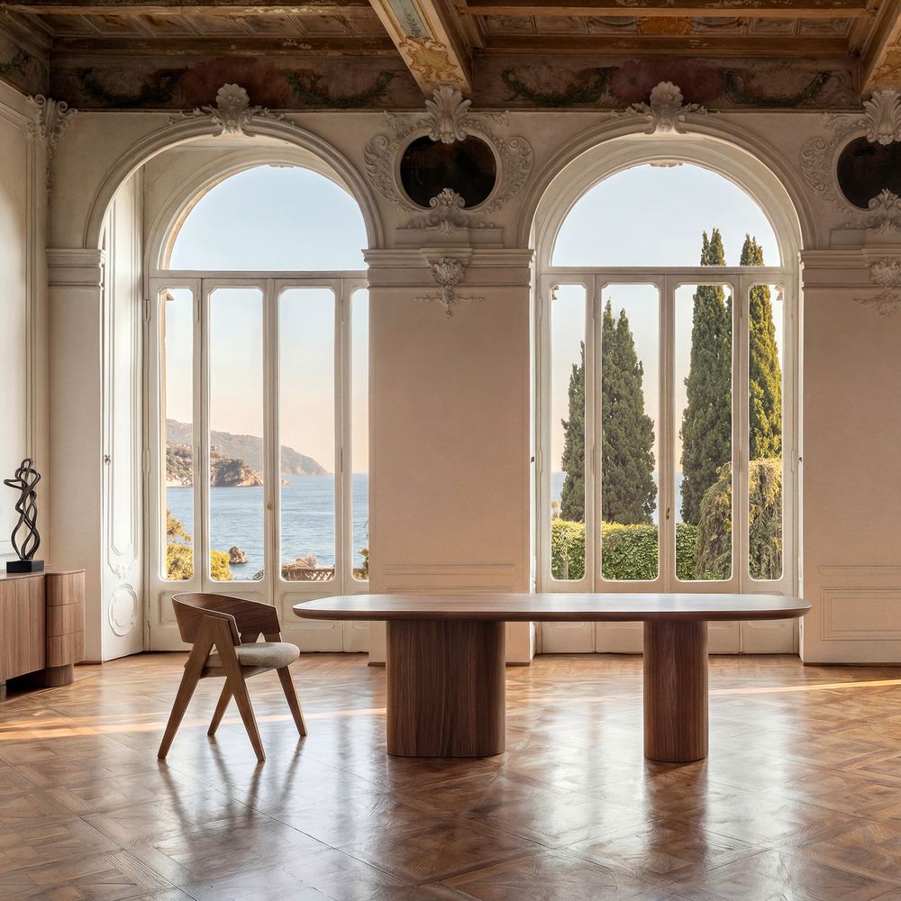Tavolo design elegante per otto persone ideale per sale da pranzo prestigiose.