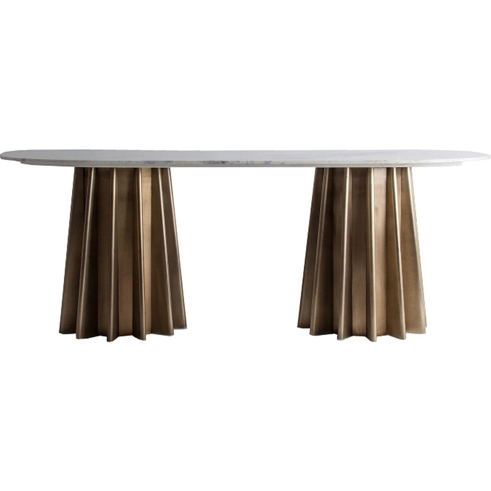 Tavolo da pranzo elegante con doppia base dorata