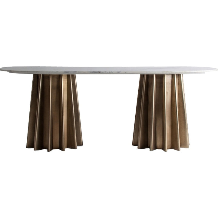 Tavolo da pranzo elegante con doppia base dorata