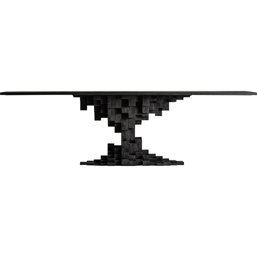 Tavolo design brutalist in legno nero scultoreo.