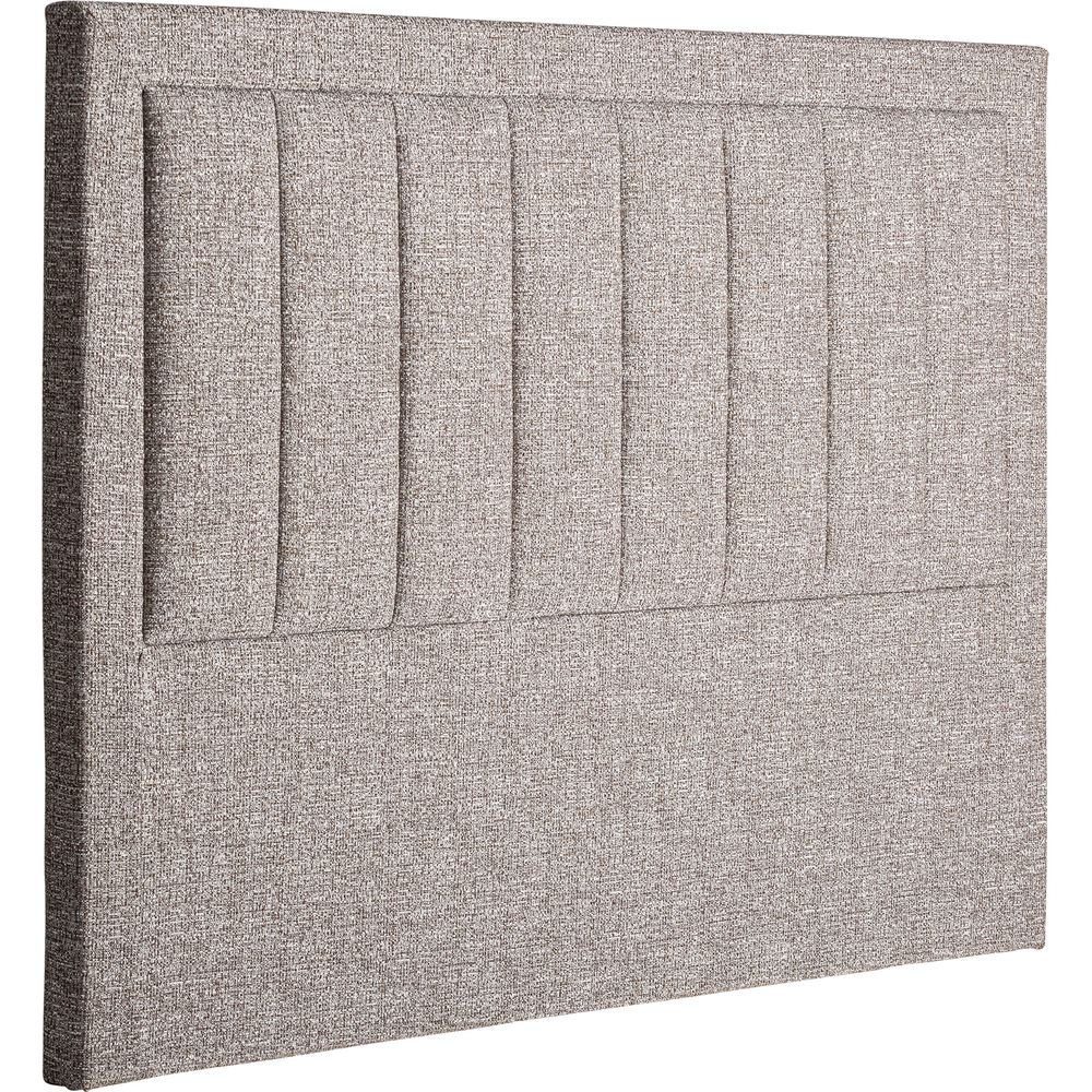 Testata letto Ruenes elegante con rivestimento grigio marmo screziato.