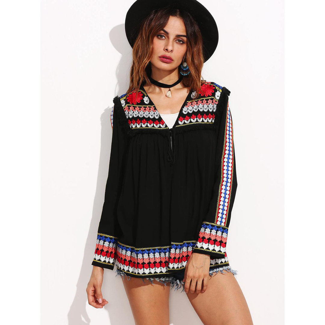 Tunica vintage frange e ricami