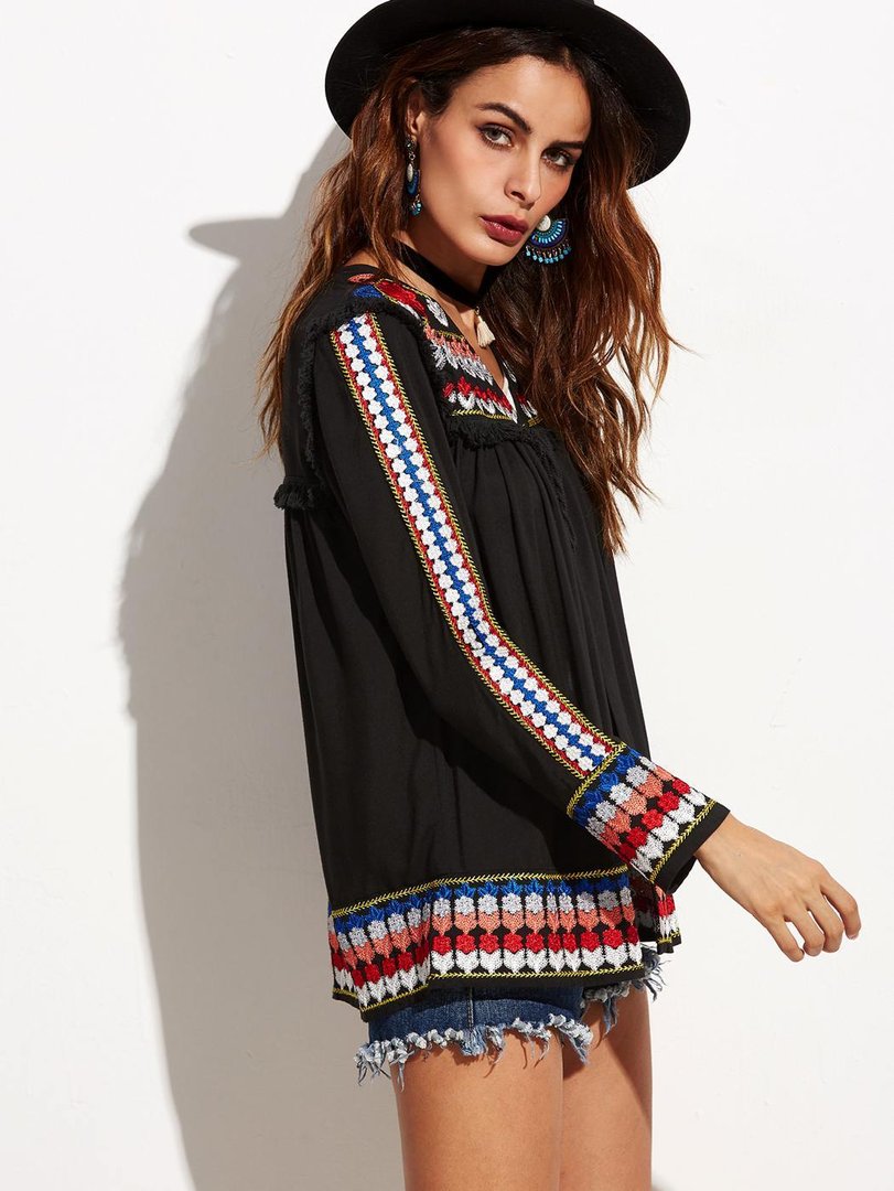 Tunica vintage frange e ricami