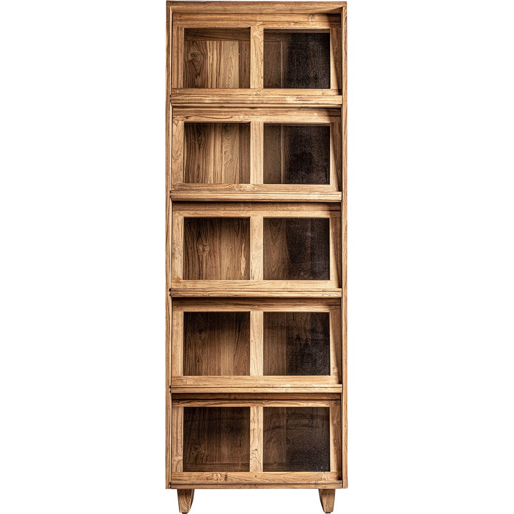 Vetrina country elegante in teak massello con ante vetro