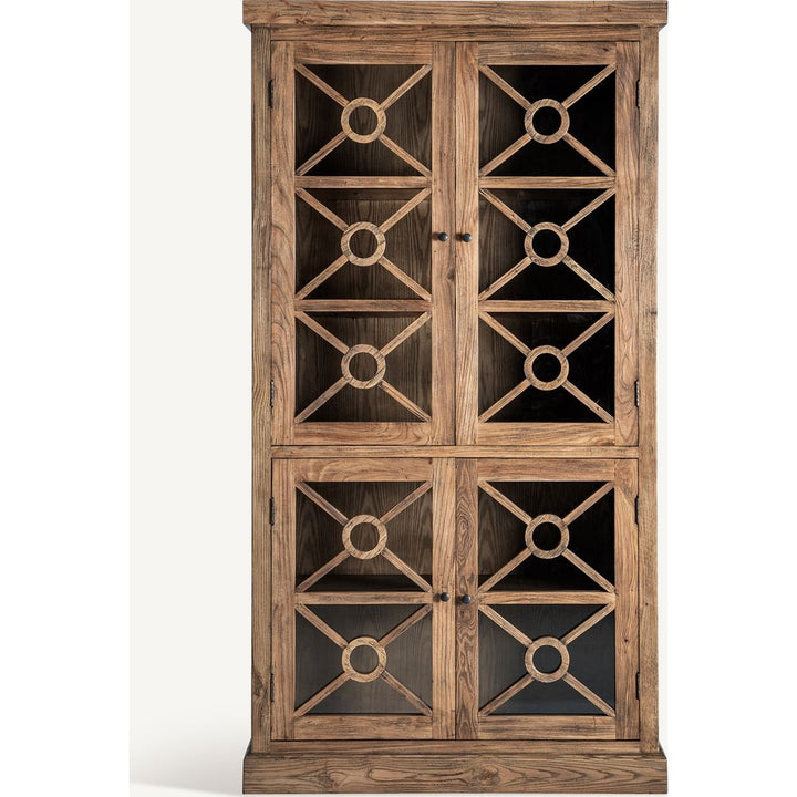 Vetrina in legno di olmo marrone stile naturale con quattro ante