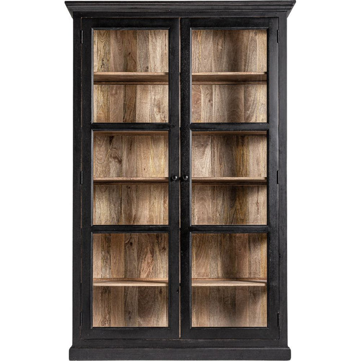 Vetrina in legno di mango con ante e ripiani interni.